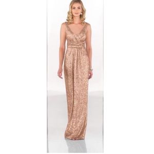 Long rose gold sequin dress